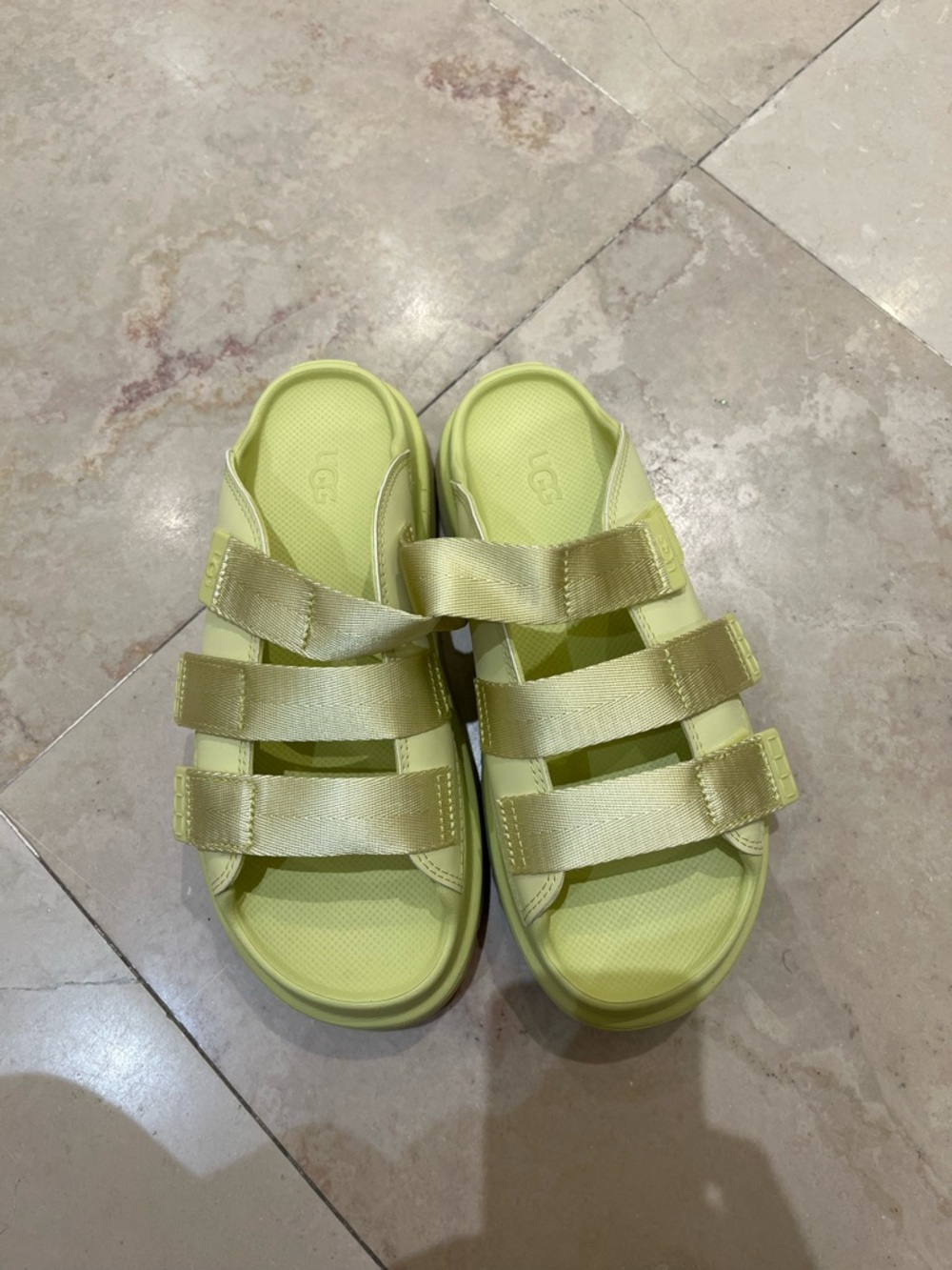 UGG Lemon Yellow Triple-Strap Sandals
